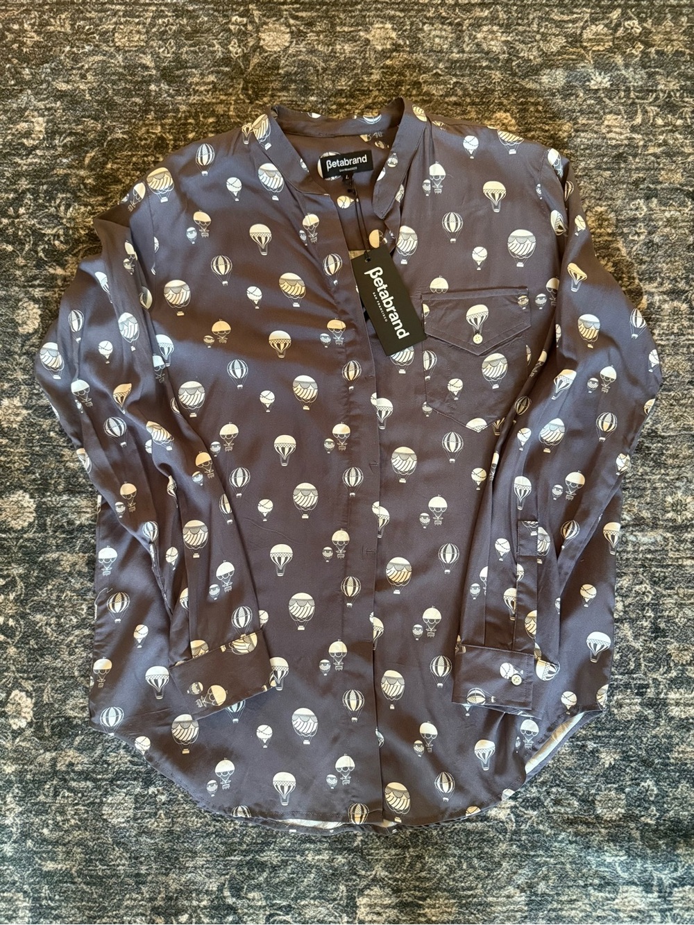 🌚 NEW Betabrand Women’s Hot Air Balloon Boyfriend Shirt in a Denim Blue / Gray